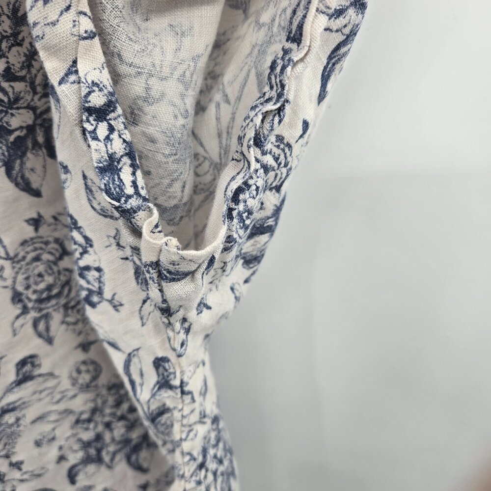 Terzo Millennio Cream Blue Made in Italy 100% Linen Short Sleeved Top Large - Picture 6 of 14